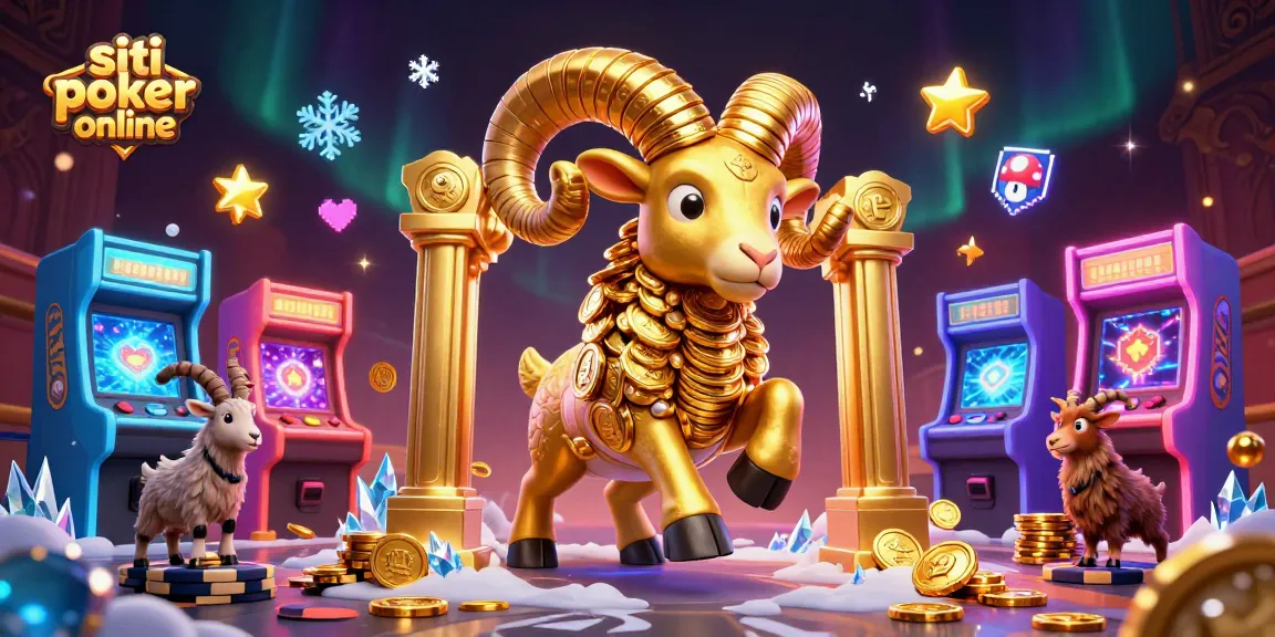 Giocando ai migliori siti poker online con un ram dorato e simboli del gioco.
