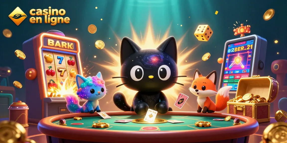 Visualiser des parties de casino en ligne avec un chat noir gravitationnel et une ambiance cosmique.