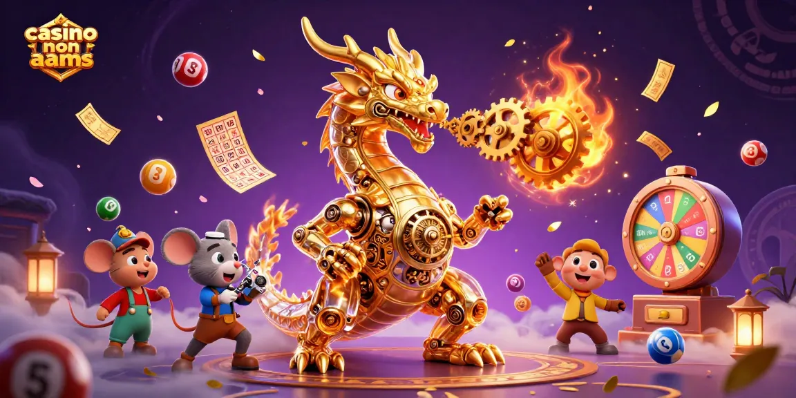 Vinci con il casinò non AAMS, mentre una sagoma di drago biomeccanico gestisce numeri fortunati e premi scintillanti.