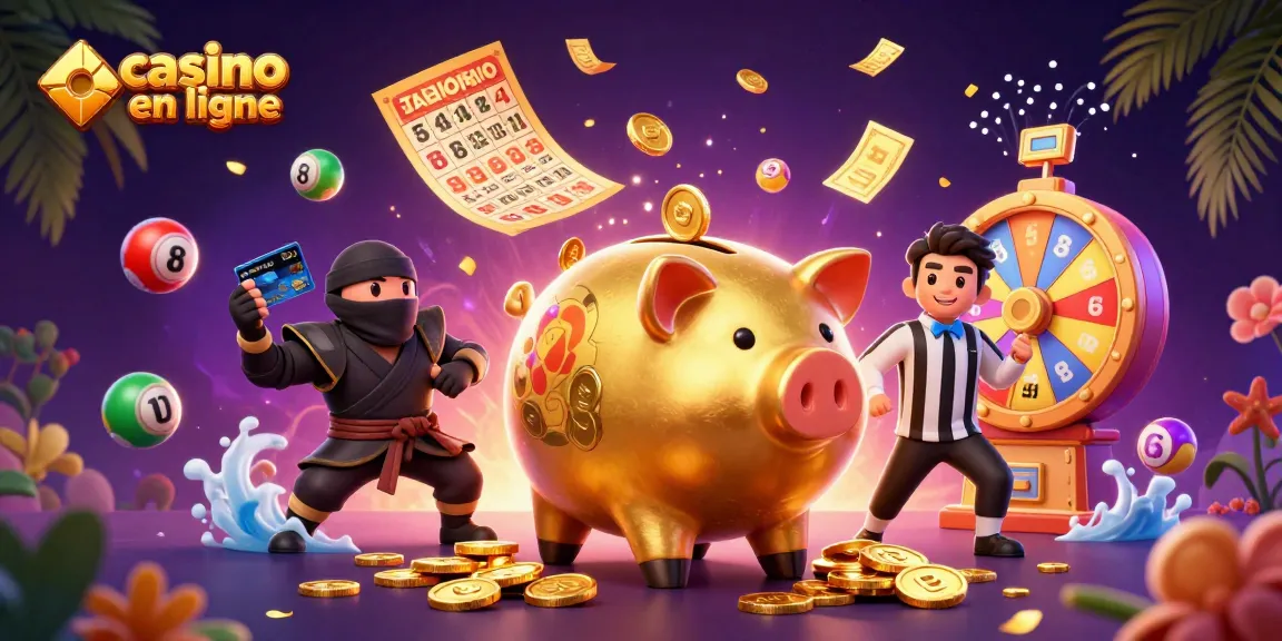 Jouez dans un casino en ligne captivant avec une scène dynamique de personnages animés et éléments de jeux.