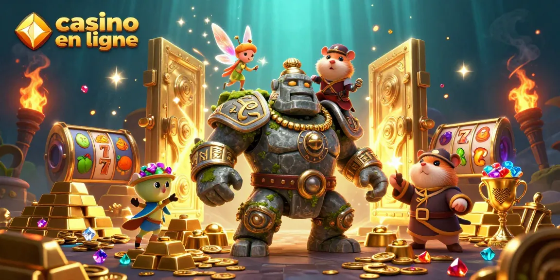 Profitez du monde fascinant des casinos en ligne avec un golem gardien et un hamster chevalier.