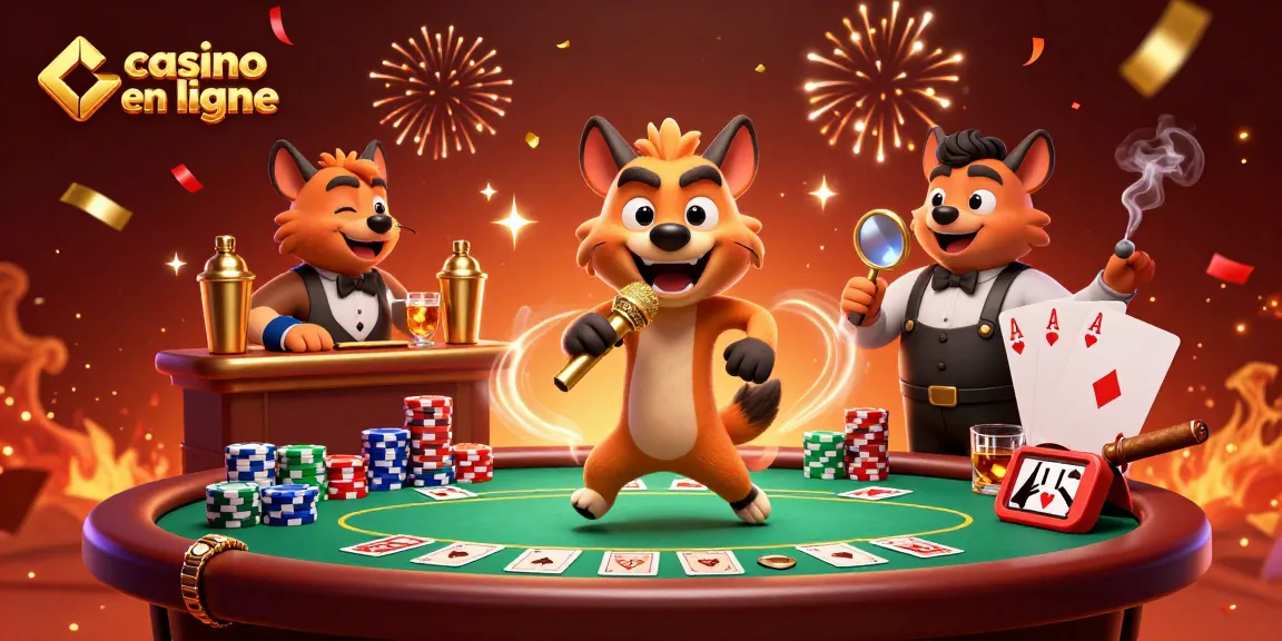 Animation comique au casino en ligne avec des hyènes en action.