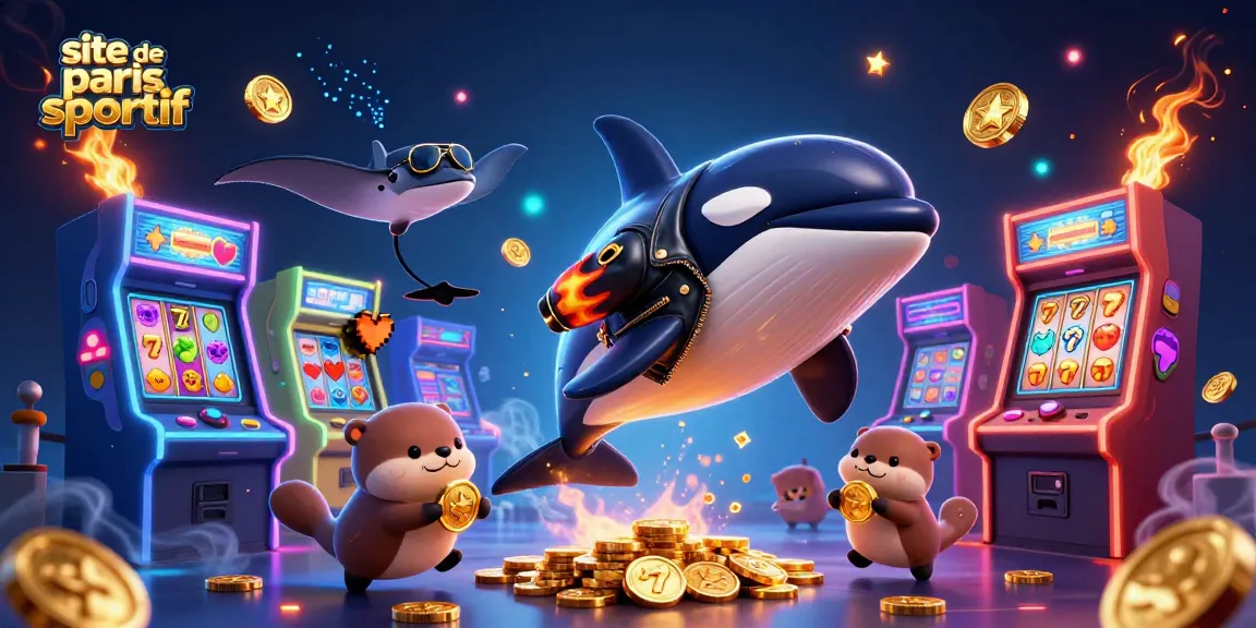 Pariez sur le site de paris sportif avec cette illustration animée d'une baleine orque et d'une raie jouant ensemble.
