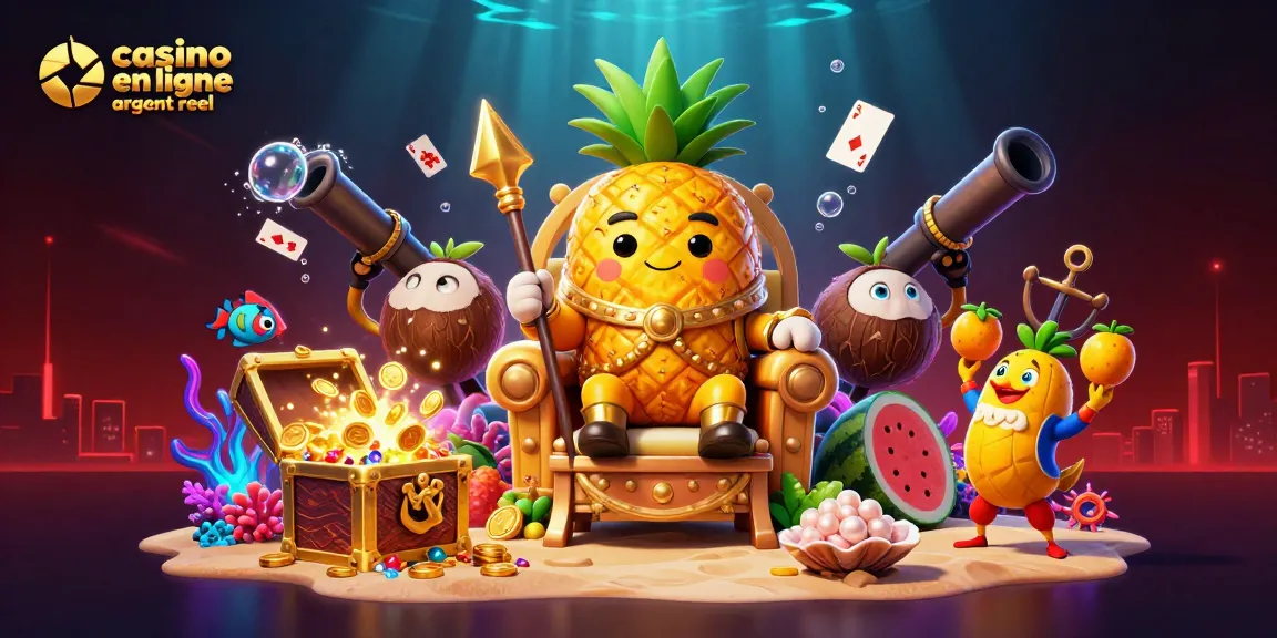 Jouez au casino en ligne argent réel et gagnez avec le roi ananas entouré d'éléments de jeu dynamique.