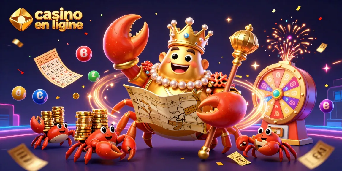 Vivez l'excitation du casino en ligne avec le roi crabe doré dans une scène animée.