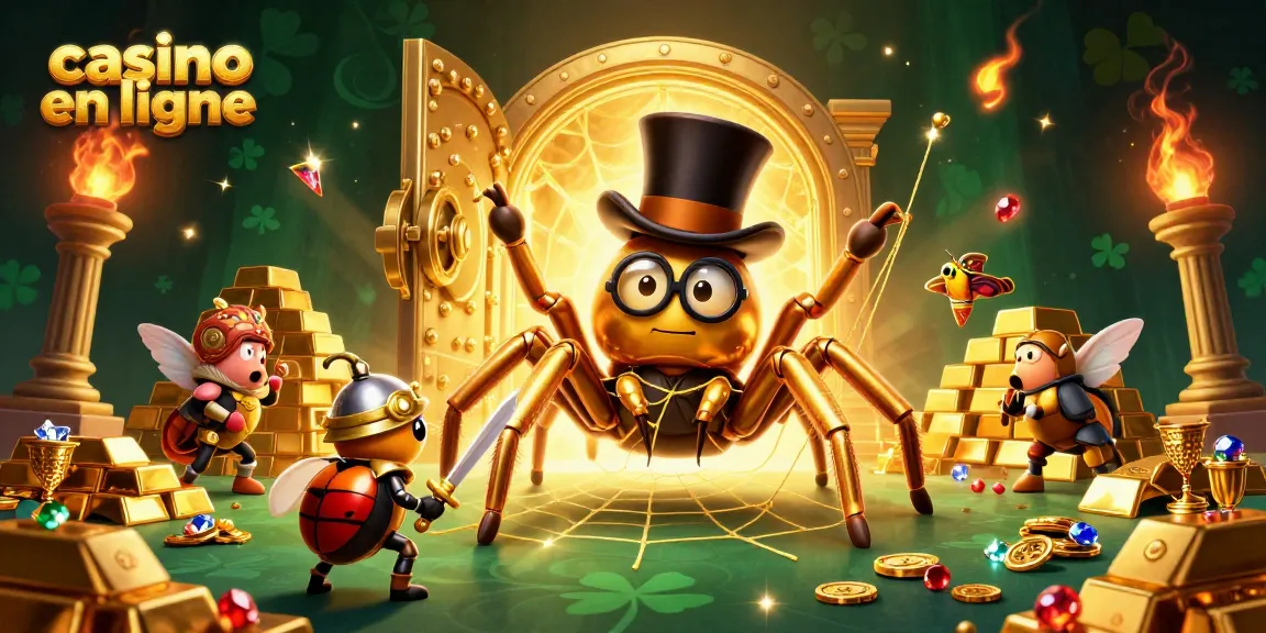Plongez dans l'univers du casino en ligne avec une araignée géante en or et un chevalier scarabée.