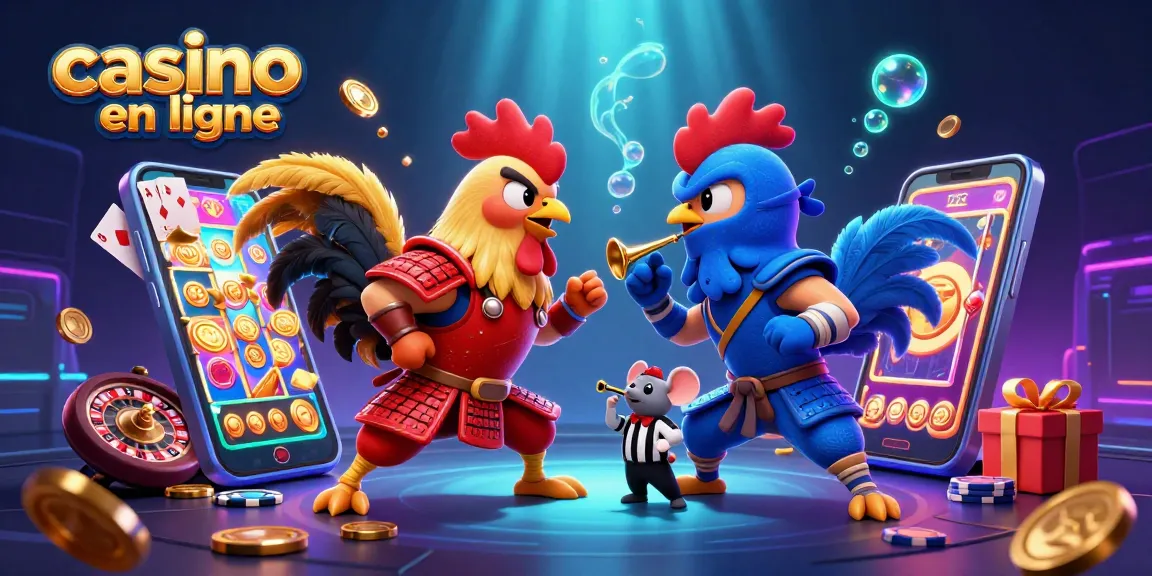 Joue au casino en ligne avec une illustration dynamique de coqs combattants et des éléments de jeu captivants.