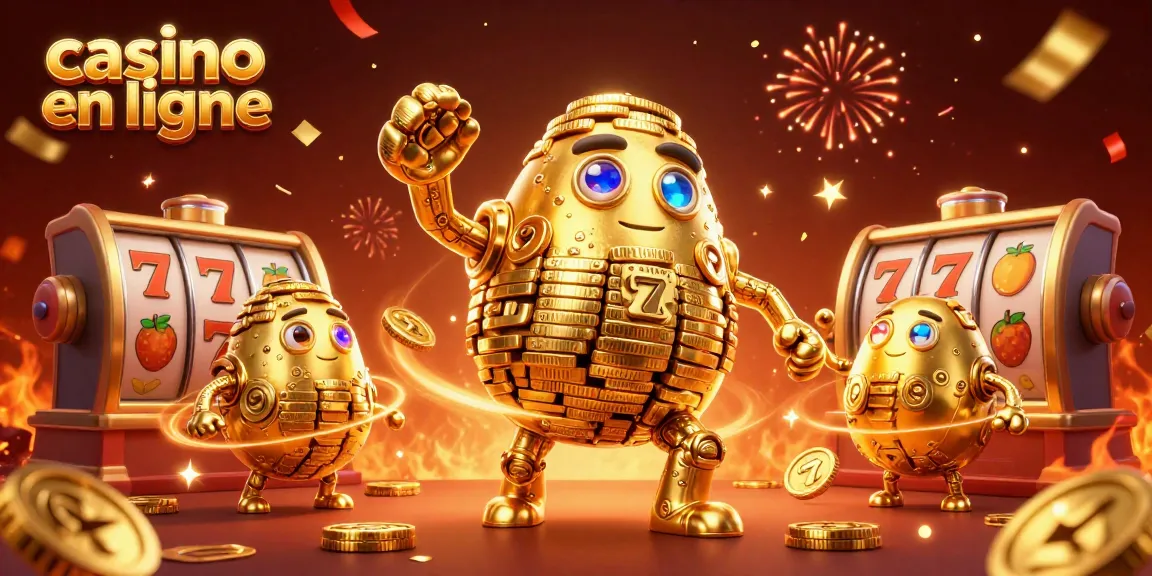 Animations de casino en ligne avec un golem doré et des rouleaux de machines à sous colorés.