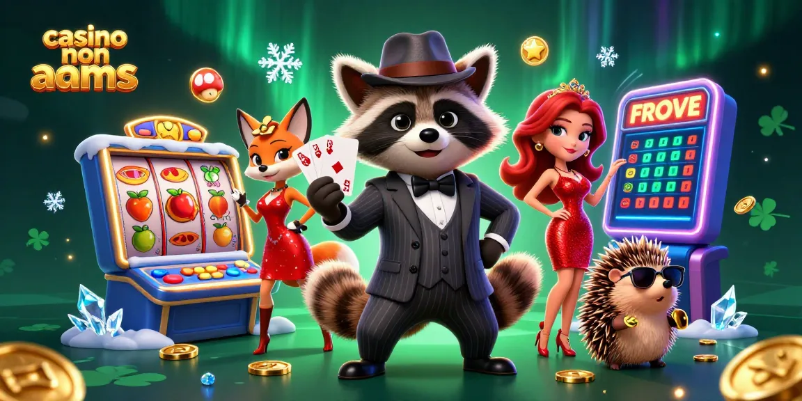 Scopri il mondo dei casino non AAMS con un elegante procione e i suoi amici in un'illustrazione 3D vivace e coinvolgente.