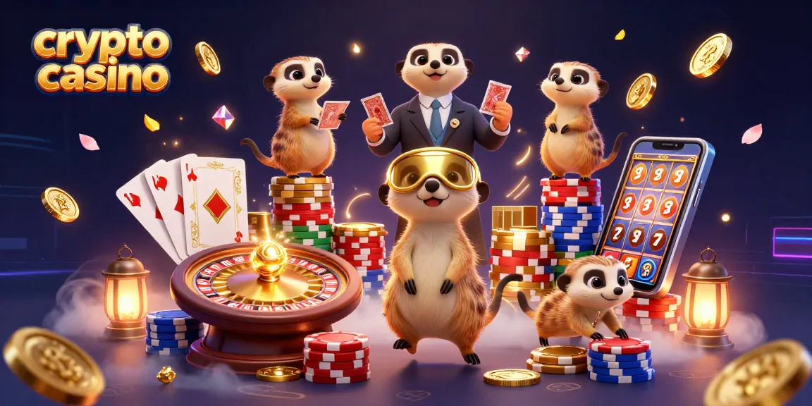 Gioca al crypto casino con una scena di animali che gestiscono un casinò animato e opere d'arte colorate.