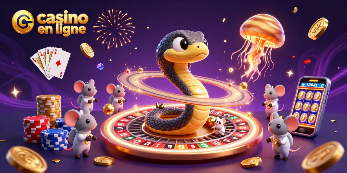 Vendez des jeux de casino en ligne avec notre illustration 3D d'un serpent Saturne animé et des souris astronautes.