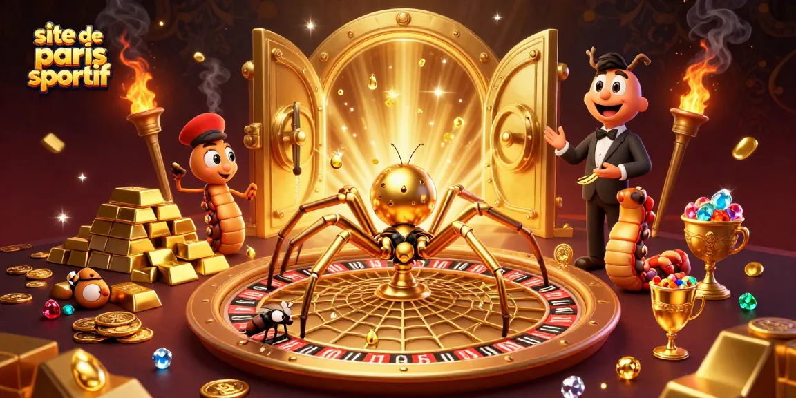 Visualisez une scène dynamique sur le site de paris sportif avec une araignée dorée et un croupier millepattes.
