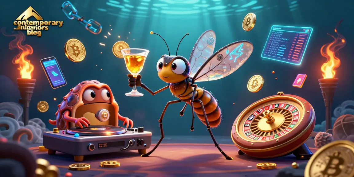 Join the excitement at a contemporary interiors blog with this vibrant casino-themed illustration featuring a unique casino mascot and gaming elements.