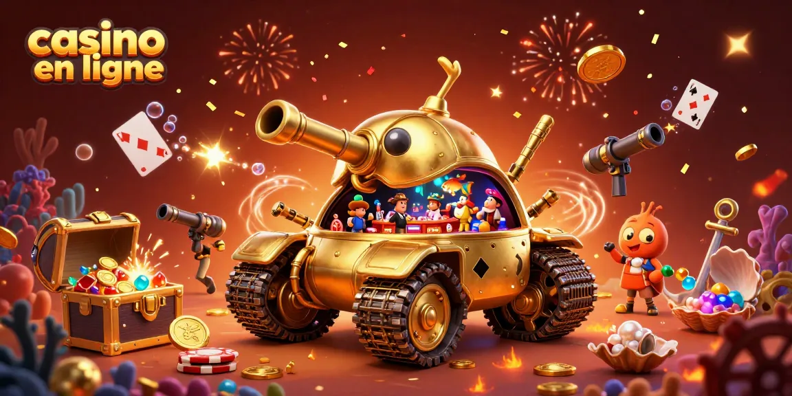 Explorez le casino en ligne avec un tank doré rempli de jeux et de patrons pétillants.