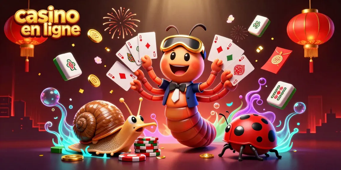 Découvrez le monde captivant du casino en ligne avec un dealer cartoon et des éléments festifs.
