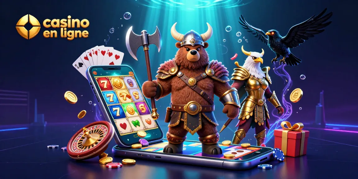 Jouer au casino en ligne avec un ours Viking et une aigle Valkyrie dans un univers 3D vibrant.