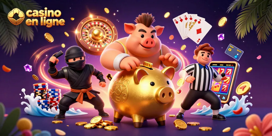 Découvrez le monde du casino en ligne avec une scène animée de gains incroyables et de personnages colorés.