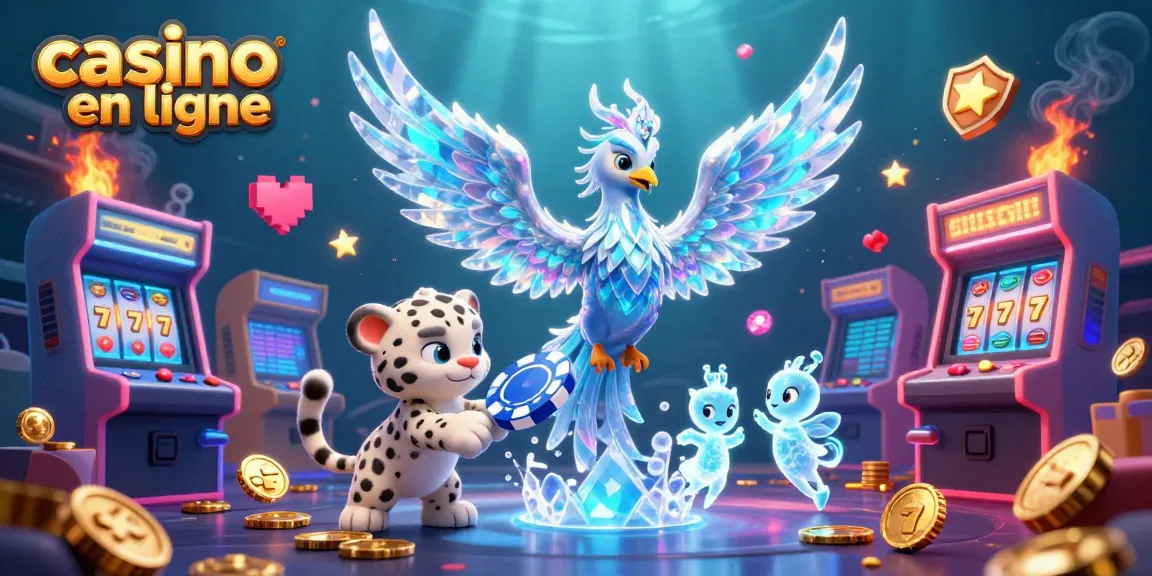 Jouer au casino en ligne avec un phénix de glace et des éléments colorés d'arcade.