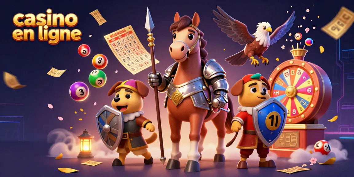Jouez à un casino en ligne avec des personnages en mode 3D dynamique entourés de jeux de loterie colorés.