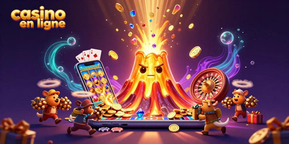 Gagnez au casino en ligne avec des jeux dynamiques autour d'un volcan en or.
