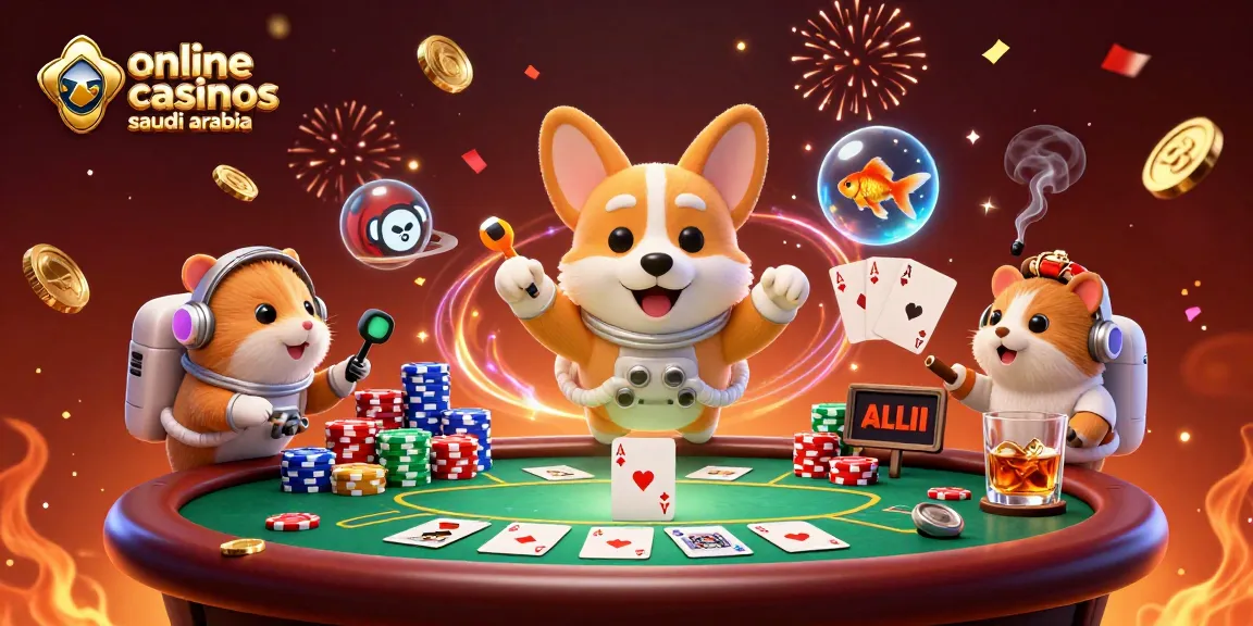 Experience the thrill of online casinos Saudi Arabia with a lively 3D space casino scene featuring an astronaut corgi.