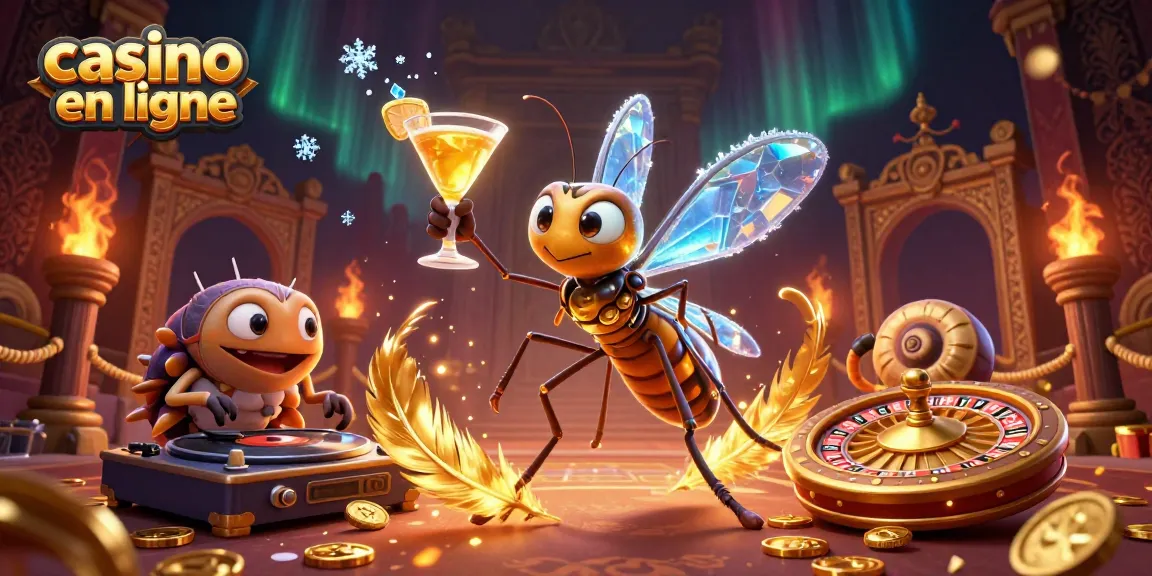 Casino en ligne avec une illustration dynamique de mascottes de casino et éléments de jeux d'argent.
