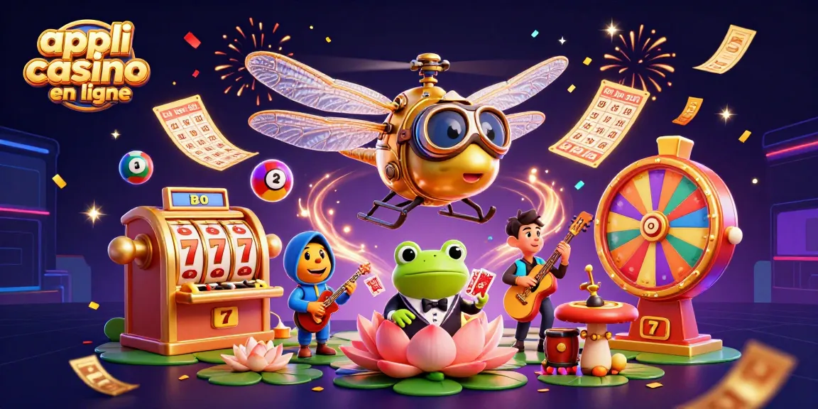 Profitez de l'application de casino en ligne avec un pilote de libellule et un croupier grenouille au casino.