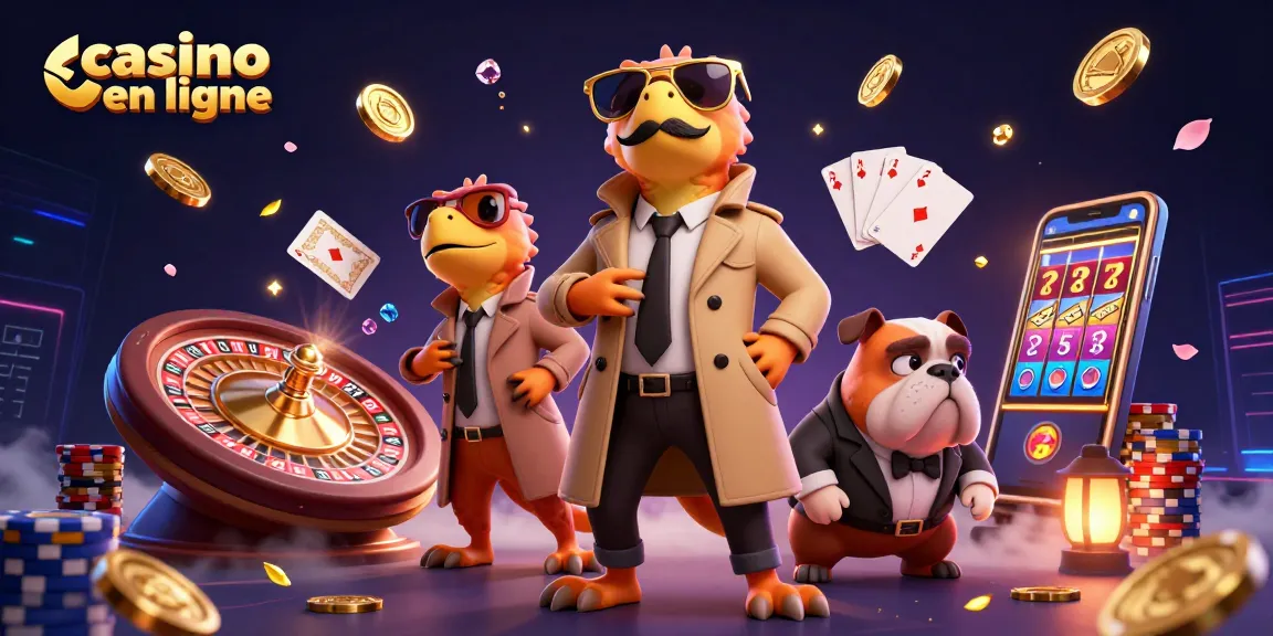 La scène captivante d'un casino en ligne avec des raptors déguisés et des éléments de jeu éclatants.
